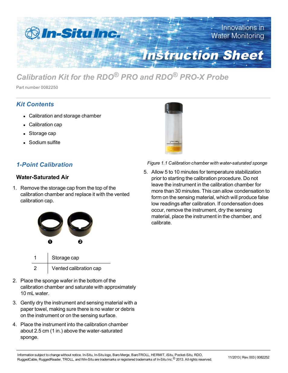 In-Situ Calibration Kit for the optical RDO PRO Probe User Manual | 2 pages