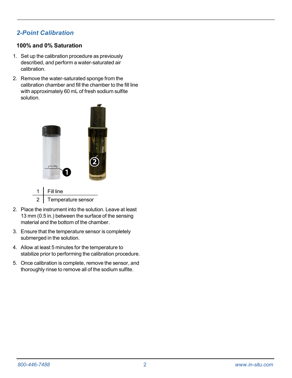 3 2-point calibration, 100% and 0% saturation, Instruction sheet | In-Situ Calibration Kit for the optical RDO PRO Probe User Manual | Page 2 / 2