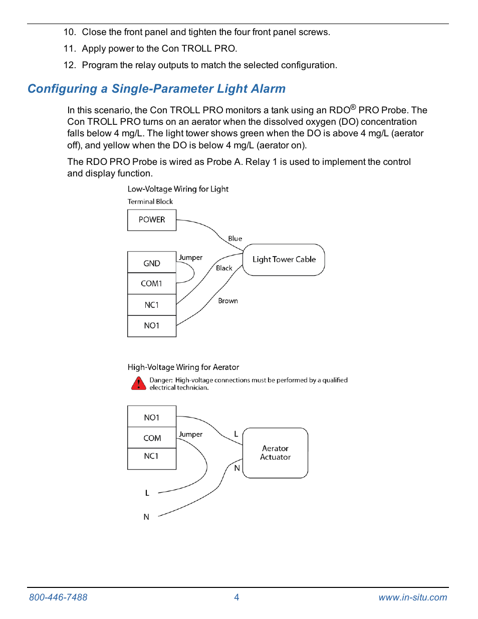 7 configuring a single-parameter light alarm, Configuring a single-parameter light alarm | In-Situ Light Tower Alarm Kit for the Con TROLL PRO System User Manual | Page 4 / 9