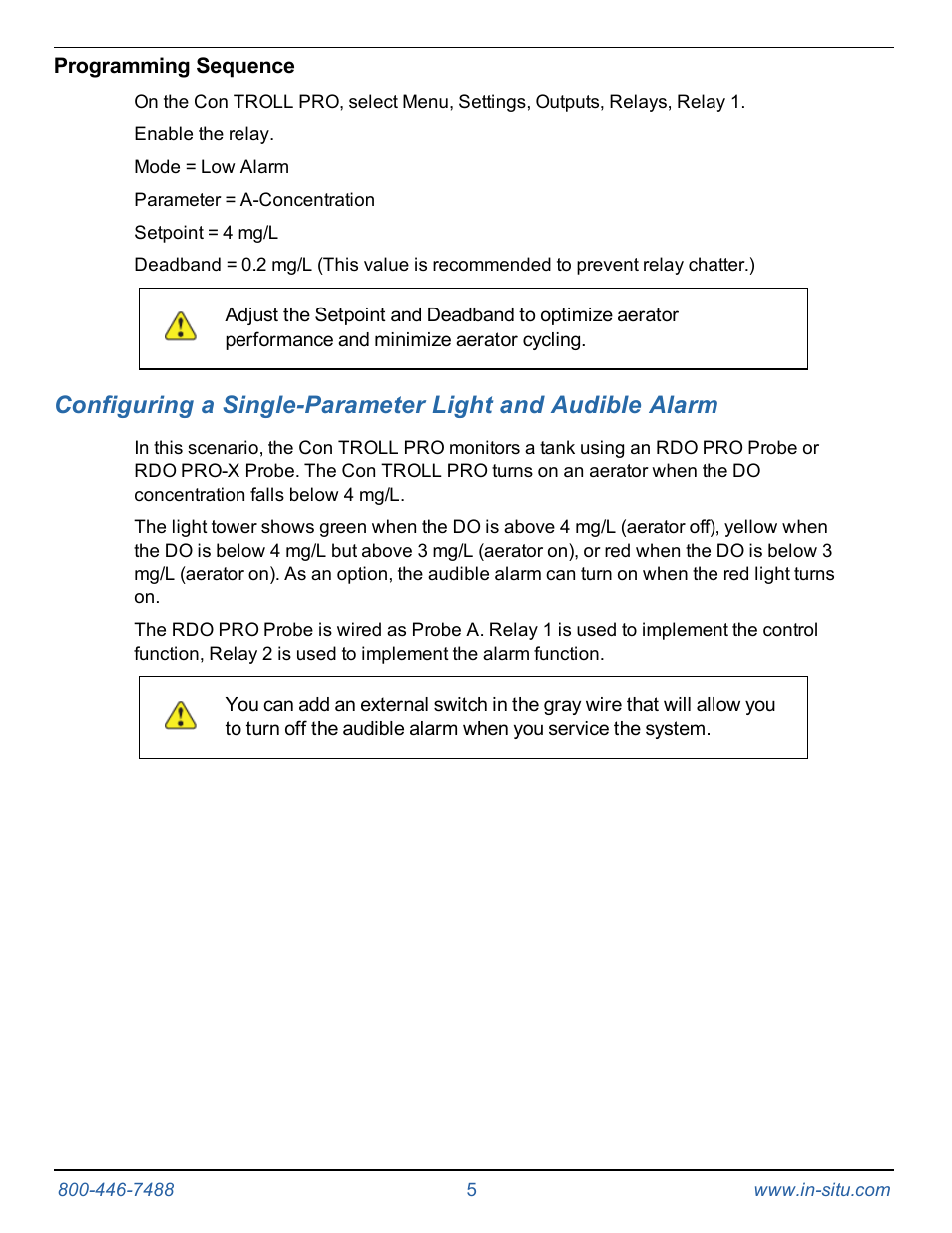 Programming sequence | In-Situ Light Tower Alarm Kit for the Con TROLL PRO System User Manual | Page 5 / 9