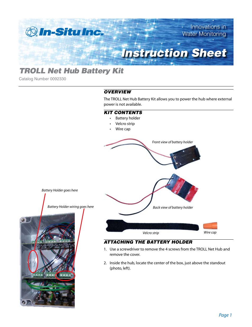In-Situ TROLL Net Hub Battery Kit User Manual | 3 pages