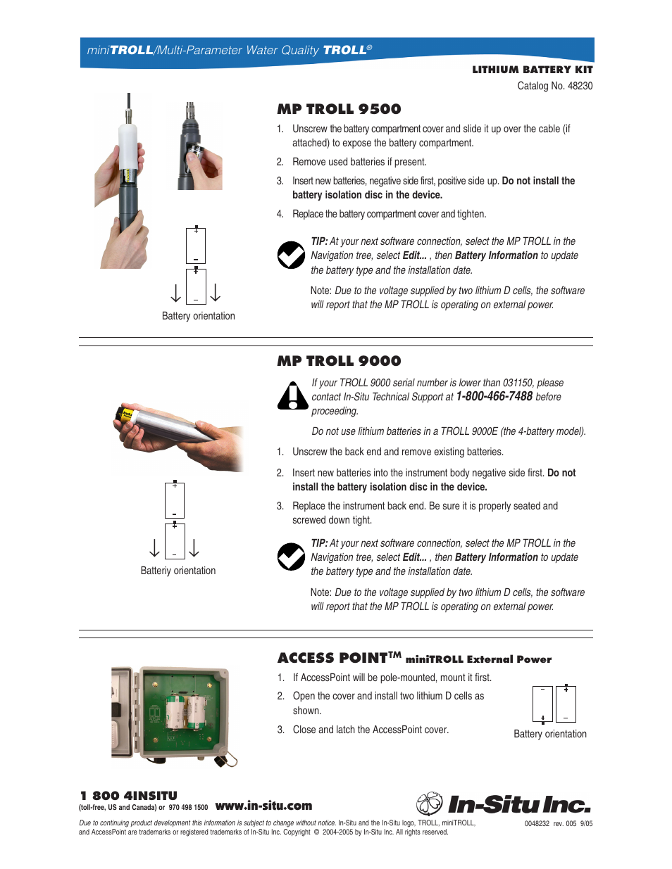 Mp troll 9500, Access point, Mp troll 9000 | In-Situ D-cell Lithium Battery Kit for TROLL 9500/9000 and miniTROLL External Power User Manual | Page 2 / 2