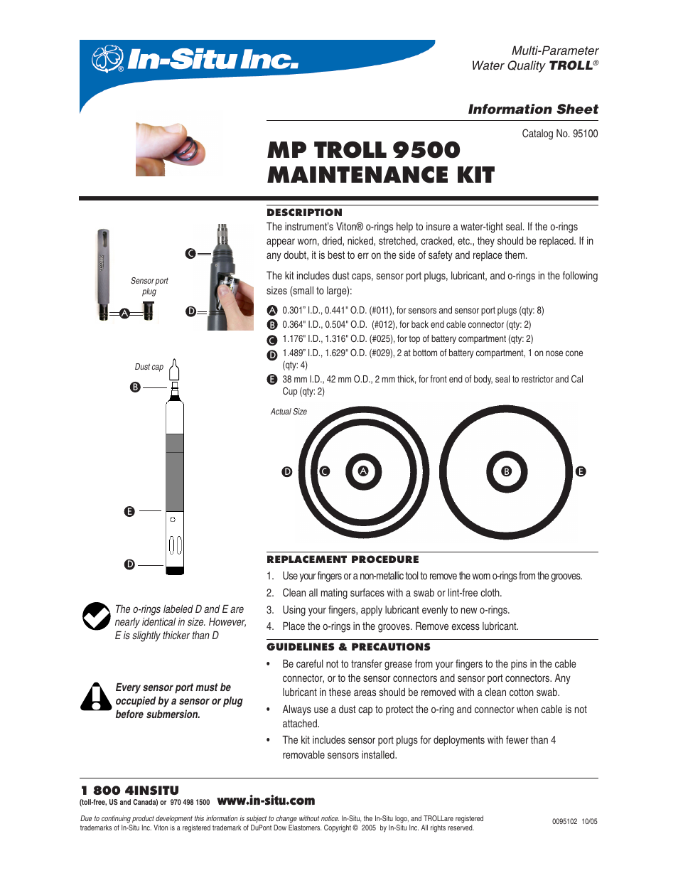 In-Situ TROLL 9500 O-ring Maintenance Kit (instruments less than 2 diam.) User Manual | 1 page