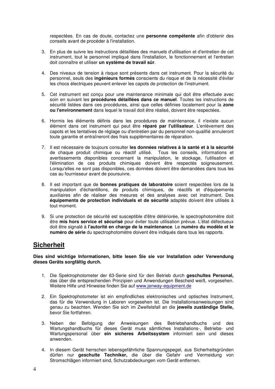 Sicherheit | Jenway 6320D User Manual | Page 4 / 29
