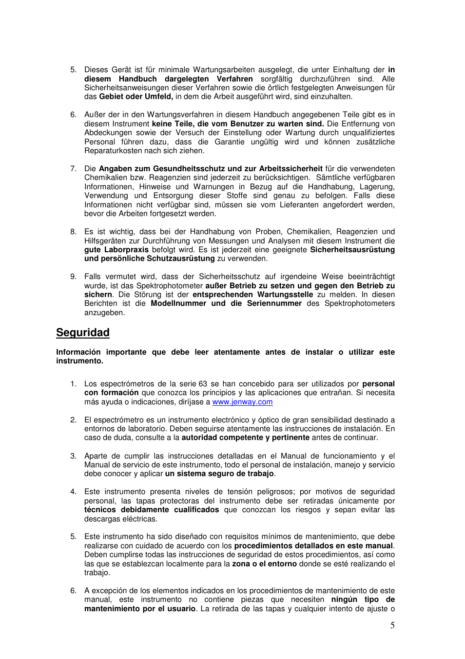 Seguridad | Jenway 6320D User Manual | Page 5 / 29