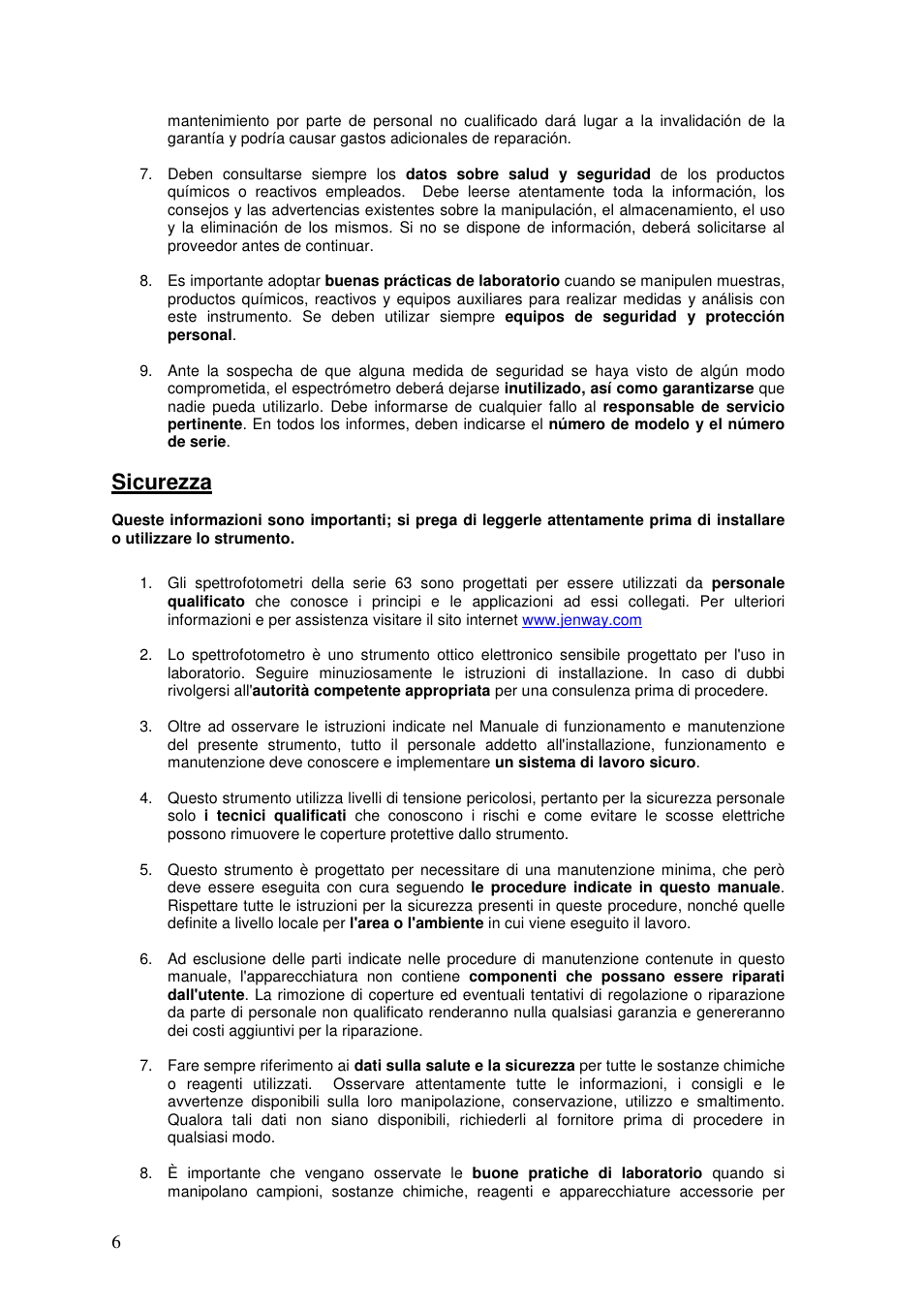 Sicurezza | Jenway 6305 User Manual | Page 6 / 29