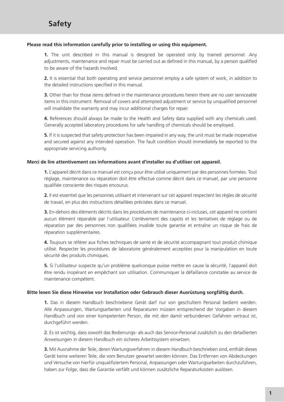 Safety | Jenway Genova Nano German User Manual | Page 3 / 116