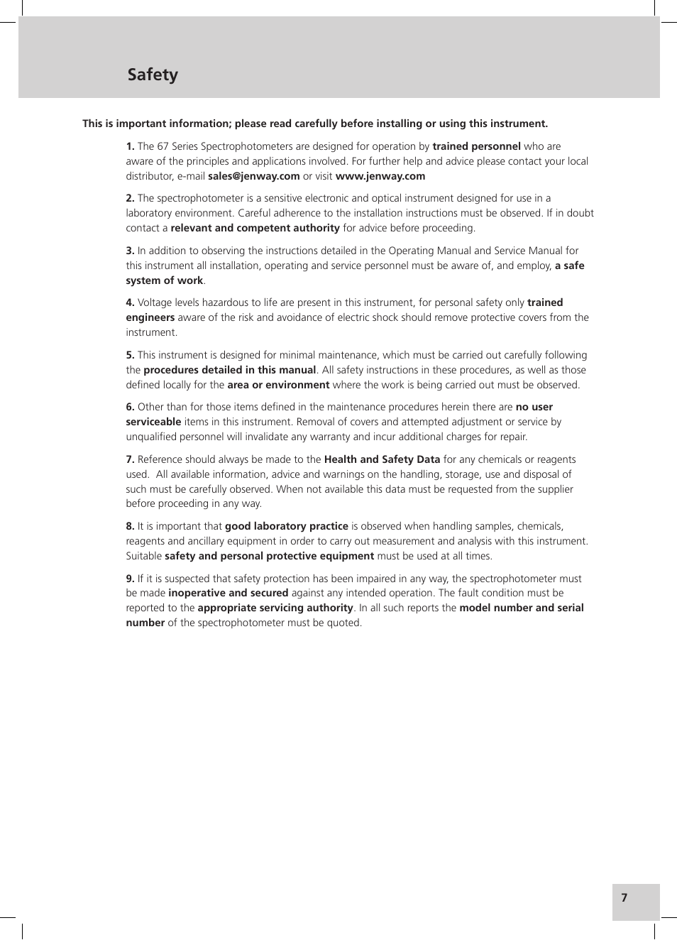 Safety | Jenway 6715 User Manual | Page 25 / 181