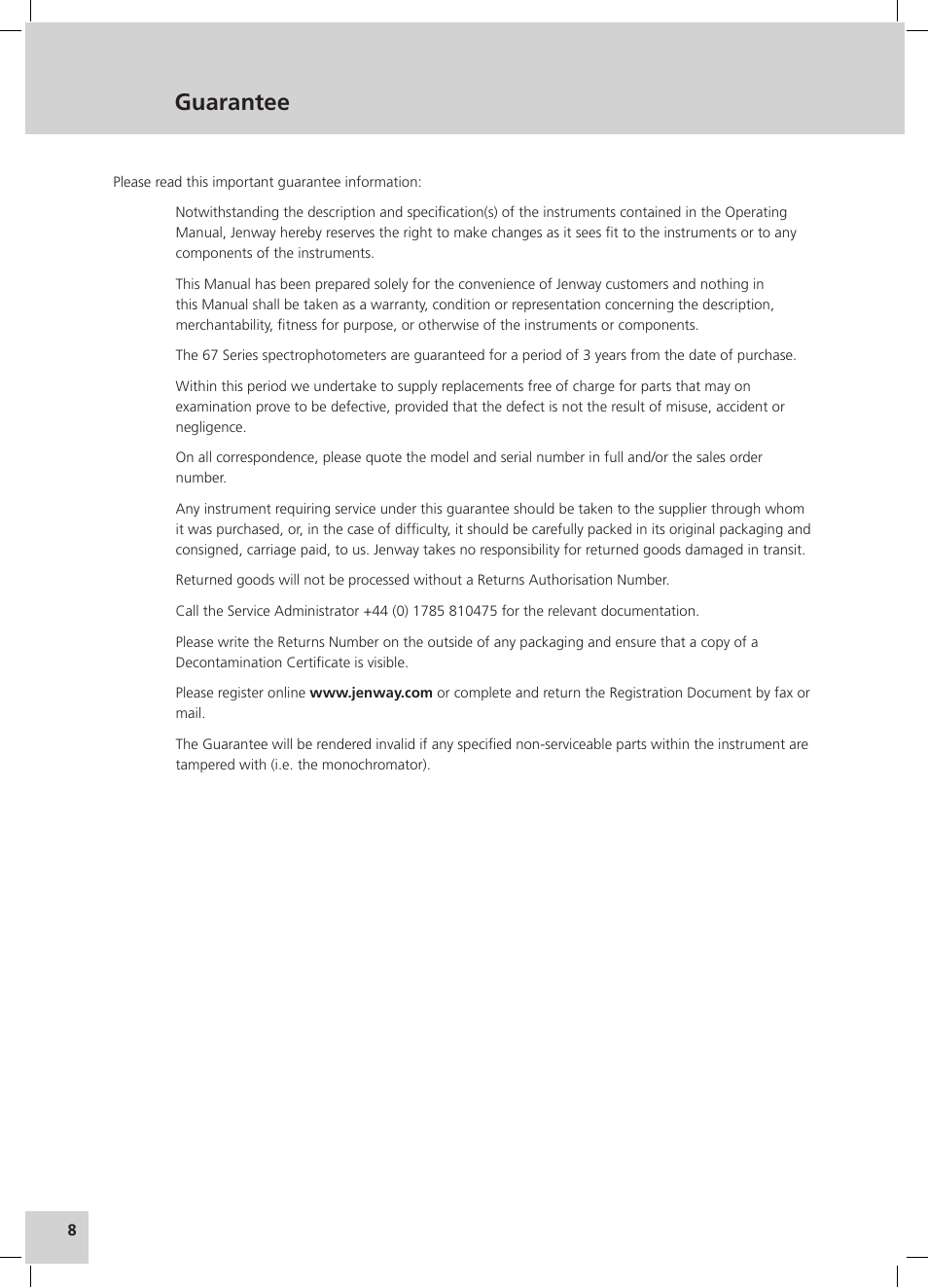 Guarantee | Jenway 6715 User Manual | Page 26 / 181