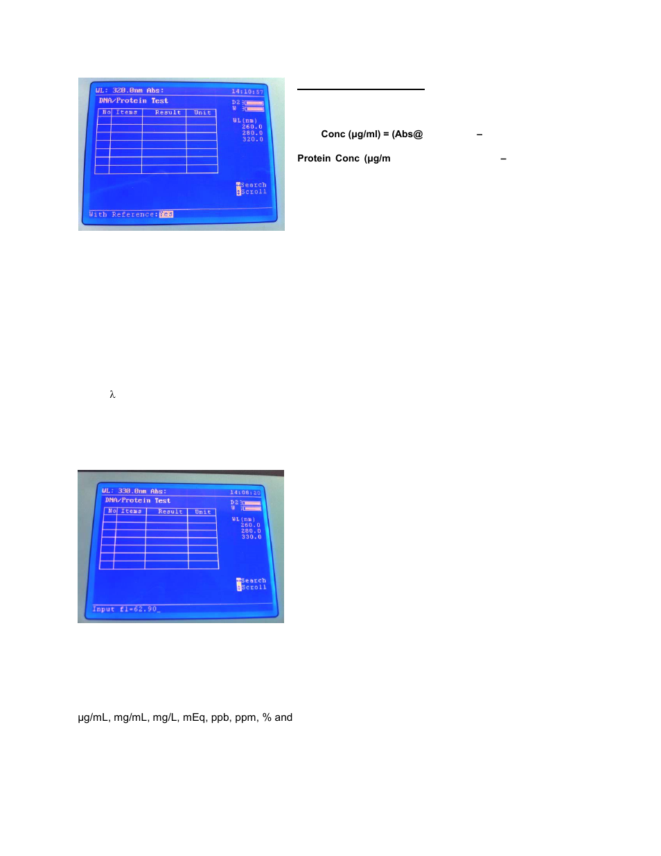 Wavelength selection, Adjusting the concentration calculation factors, Selecting the unit of measurement | Jenway 6850 User Manual | Page 42 / 56