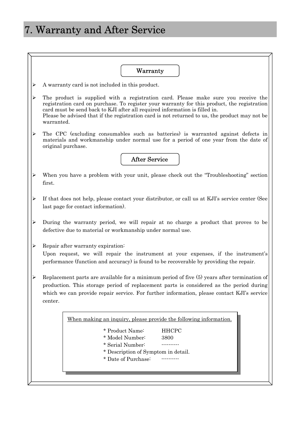 Warranty and after service | KANOMAX 3800 Handheld Condensation Particle Counter User Manual | Page 41 / 42