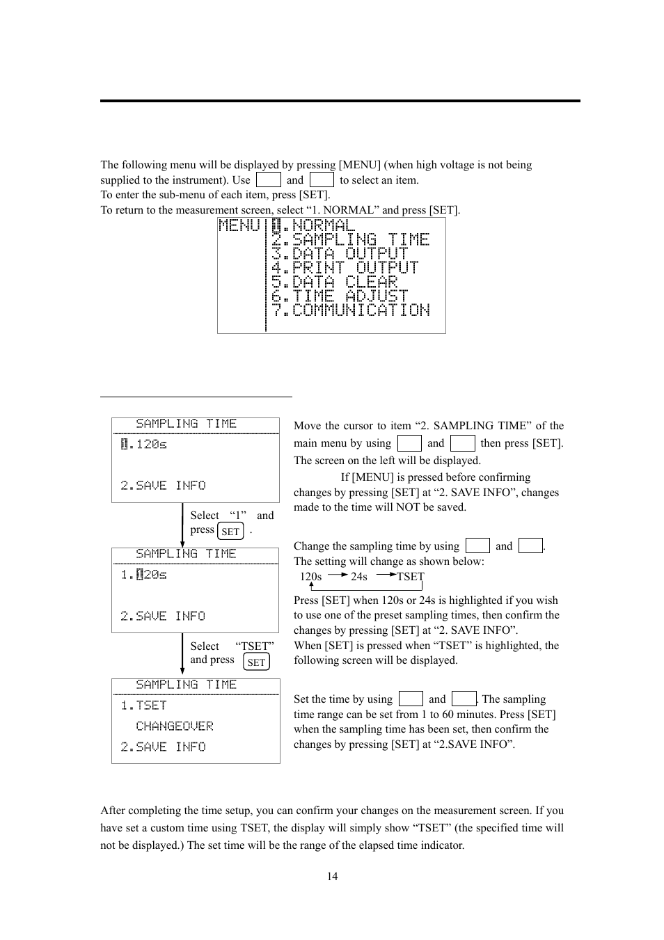 Settings menu | KANOMAX 3522 Piezobalace Dust Monitor User Manual | Page 19 / 31