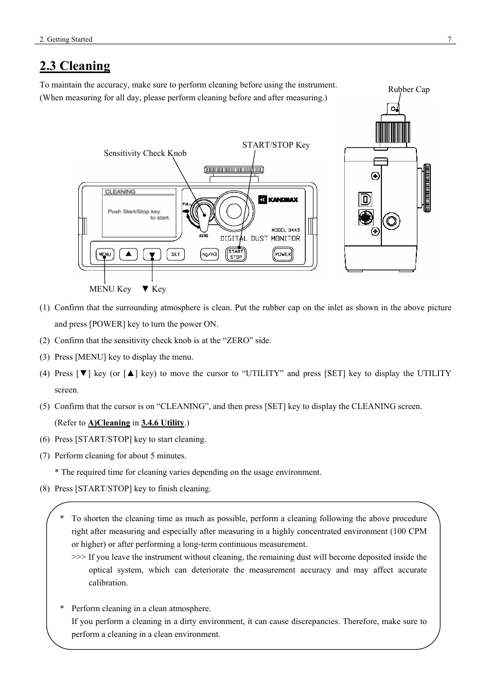 3 cleaning | KANOMAX 3443 Digital Dust Monitor User Manual | Page 13 / 54