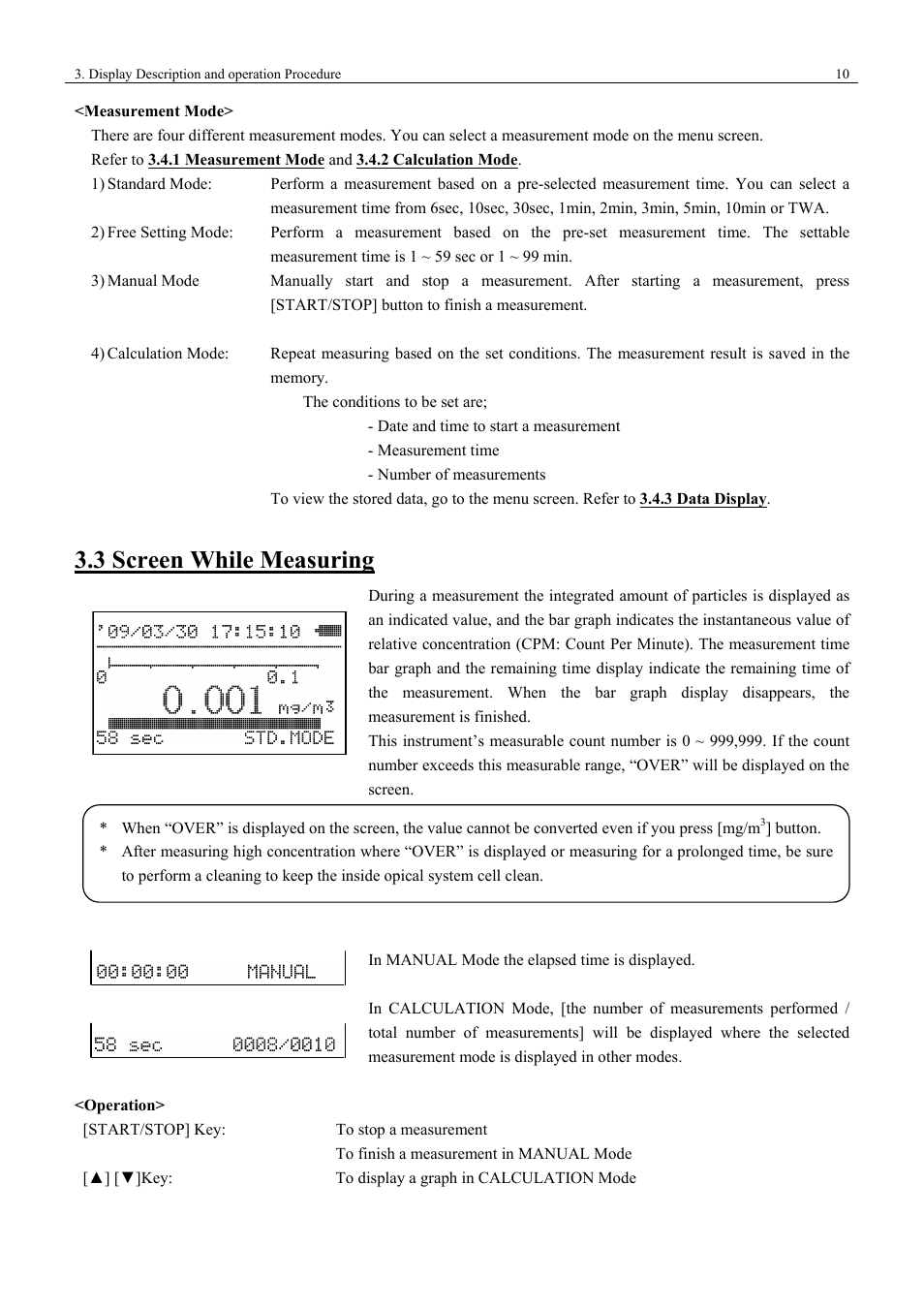 3 screen while measuring | KANOMAX 3443 Digital Dust Monitor User Manual | Page 16 / 54