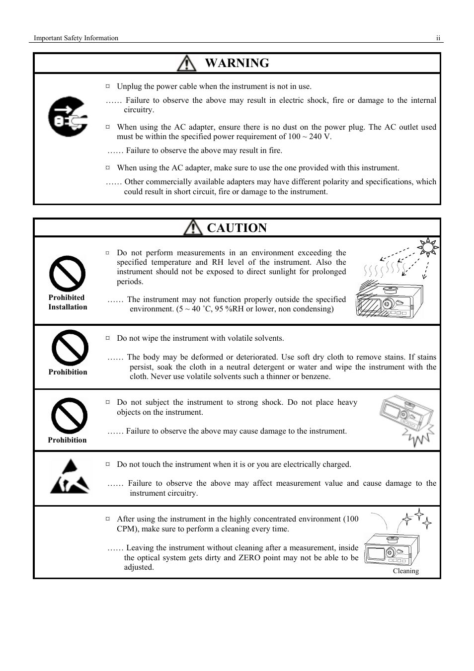 Warning, Caution | KANOMAX 3443 Digital Dust Monitor User Manual | Page 4 / 54