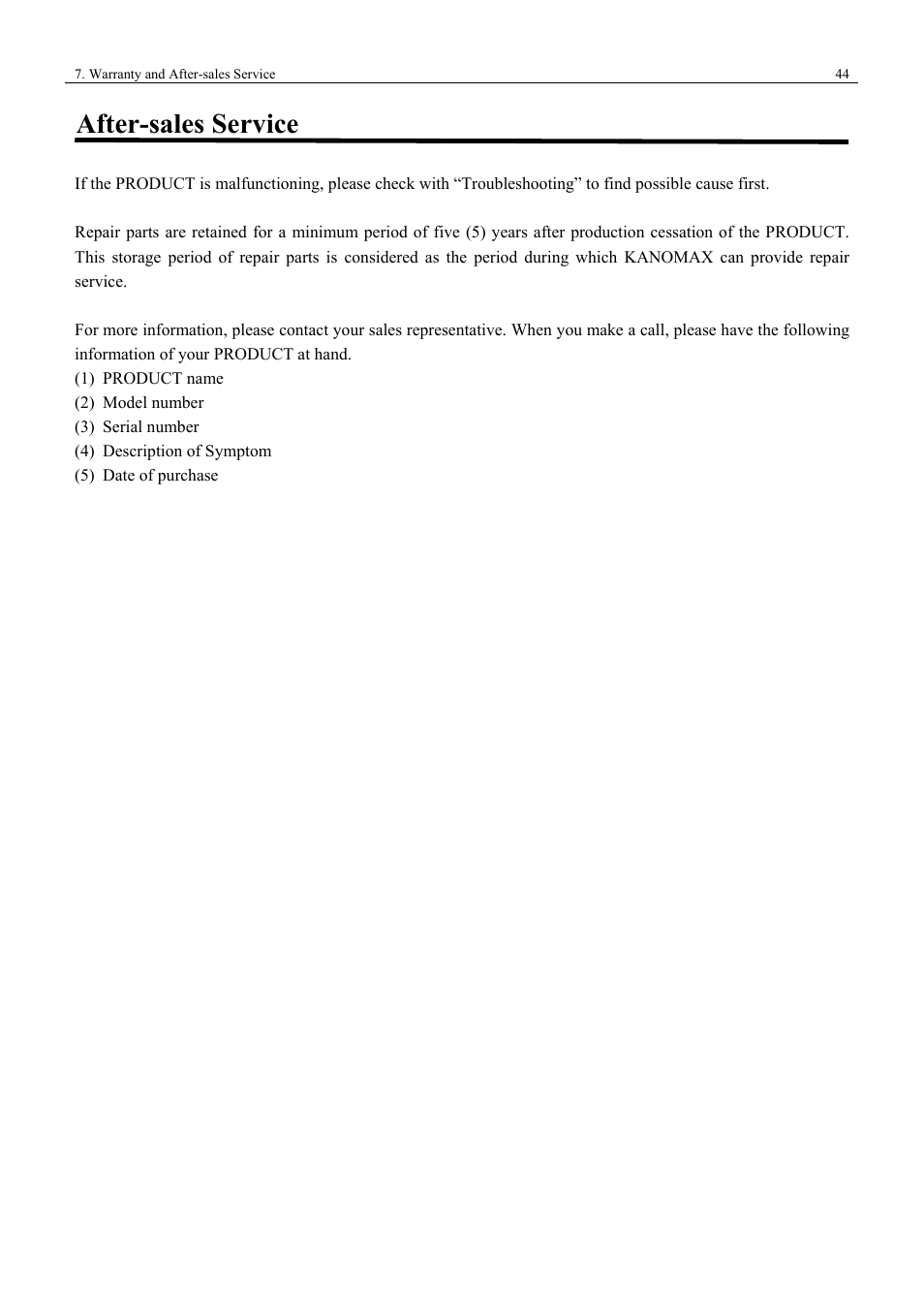 After-sales service | KANOMAX 3443 Digital Dust Monitor User Manual | Page 50 / 54