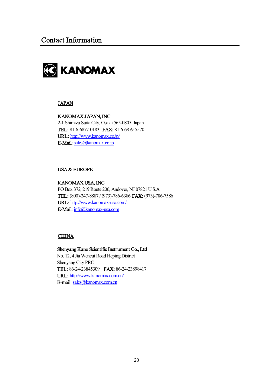 Contact information | KANOMAX 6332D Airflow Transducer User Manual | Page 27 / 27
