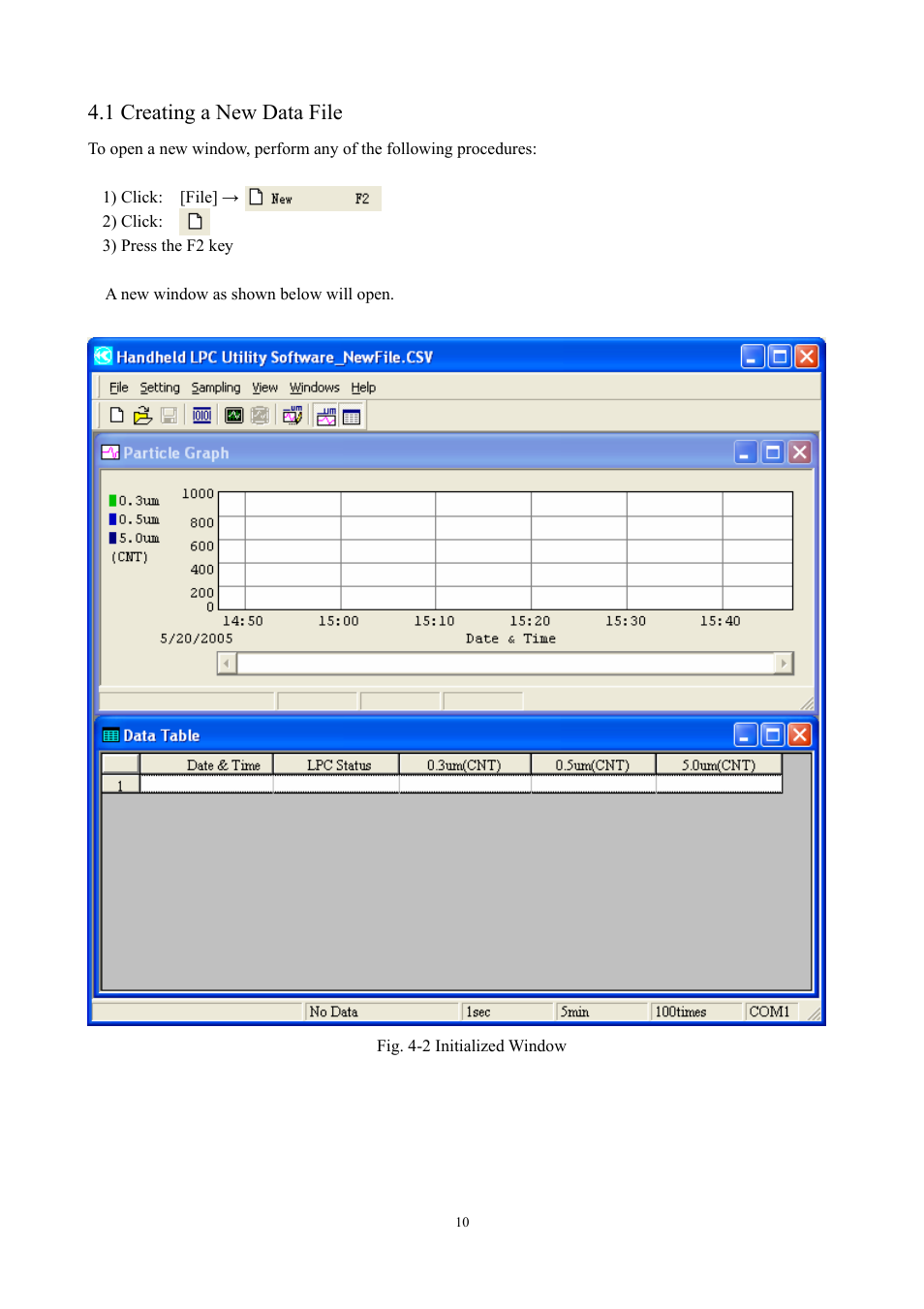 1 creating a new data file | KANOMAX S388-70 Handheld Particle Counter Utility Software Manual User Manual | Page 13 / 35