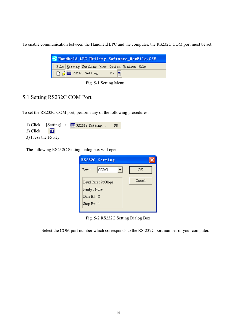 Communication setting, 1 setting rs232c com port | KANOMAX S388-70 Handheld Particle Counter Utility Software Manual User Manual | Page 17 / 35