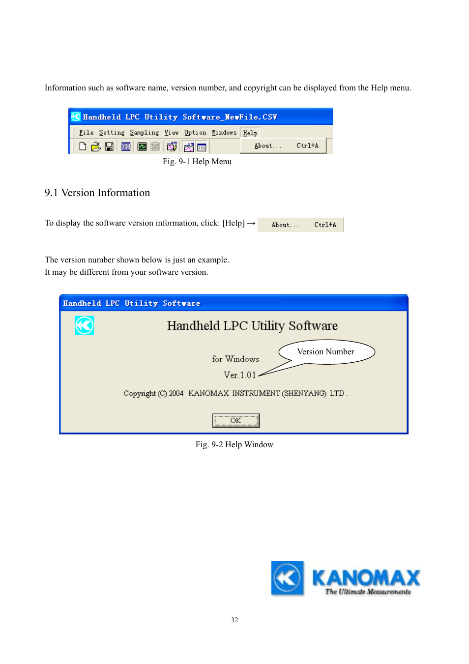 Help, 1 version information | KANOMAX S388-70 Handheld Particle Counter Utility Software Manual User Manual | Page 35 / 35