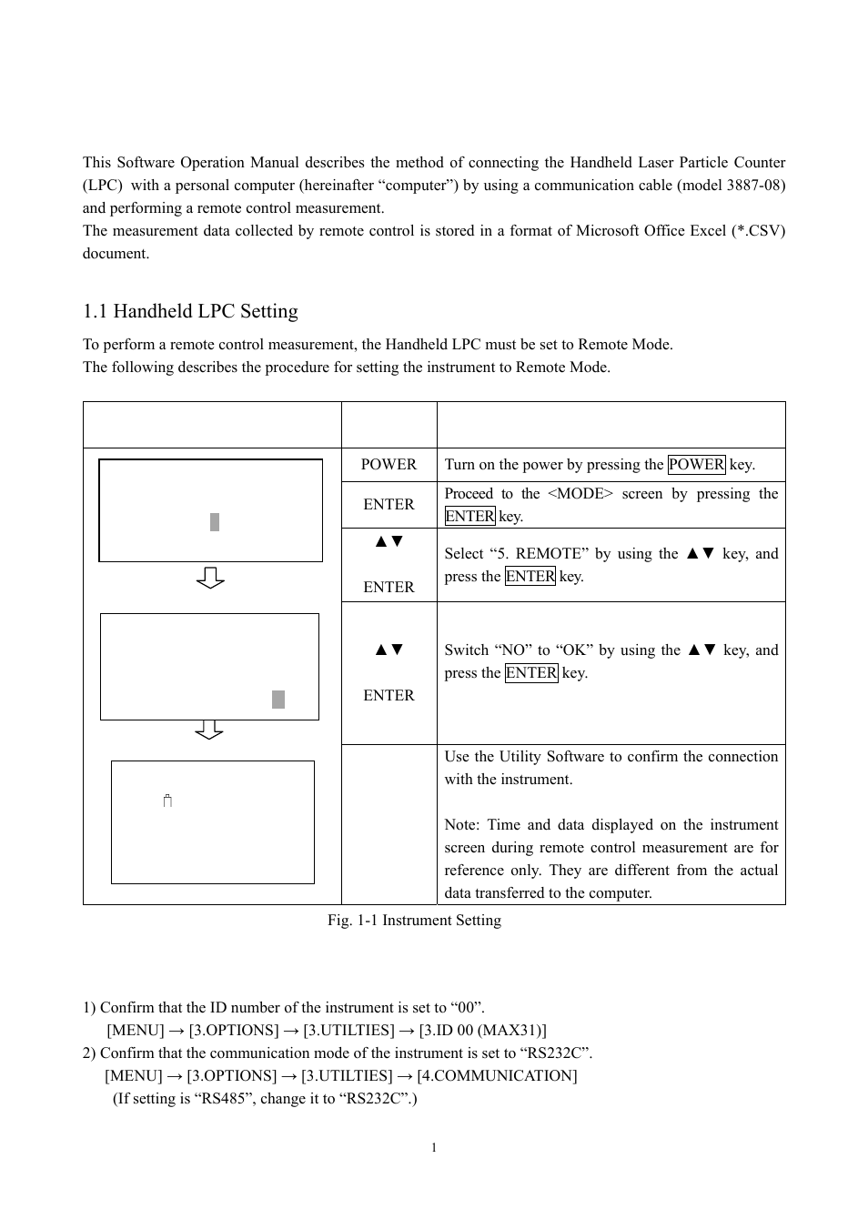Connecting the handheld lpc with a computer, 1 handheld lpc setting | KANOMAX S388-70 Handheld Particle Counter Utility Software Manual User Manual | Page 4 / 35