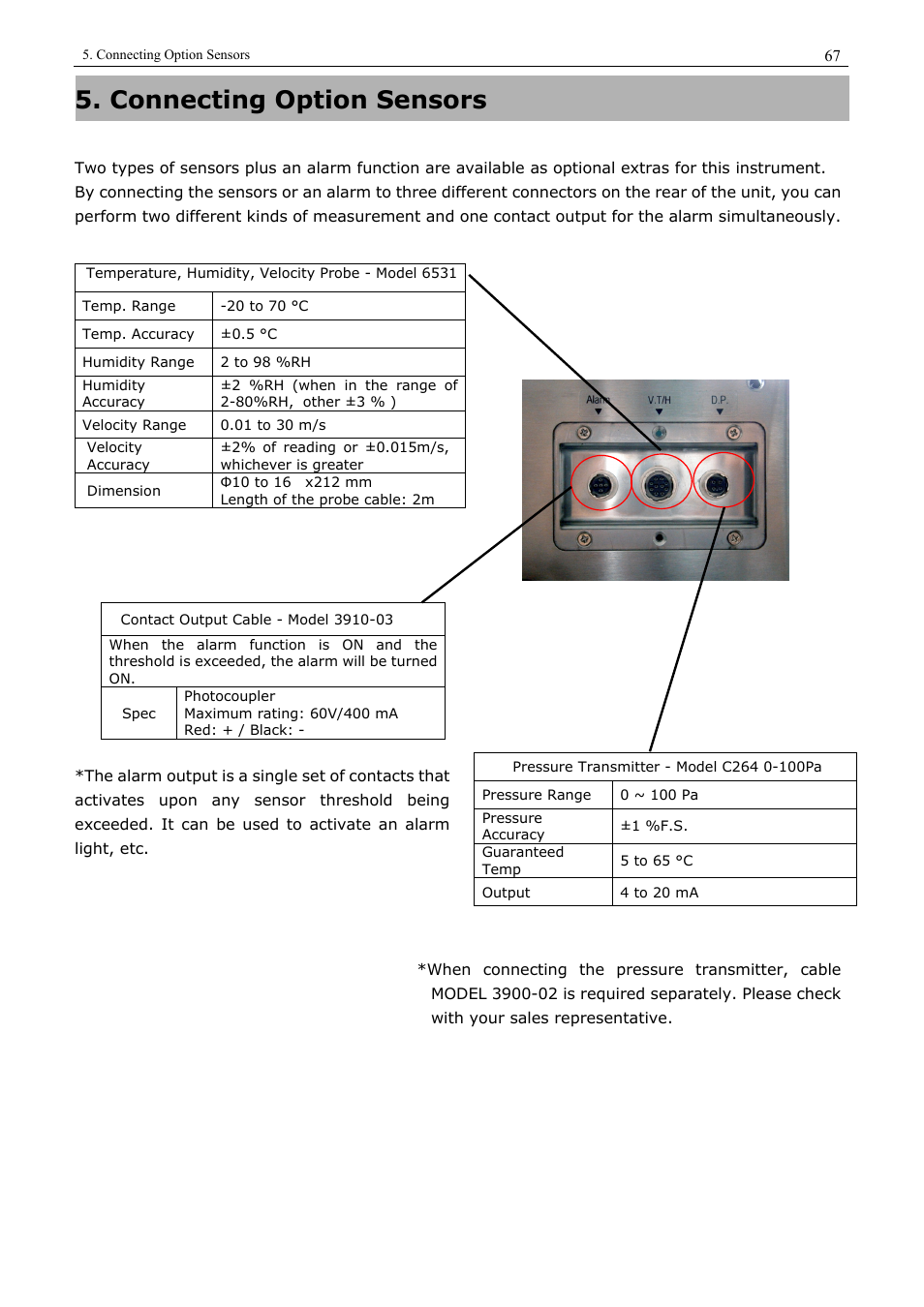 Connecting option sensors | KANOMAX 3910 Portable Particle Counter User Manual User Manual | Page 75 / 87