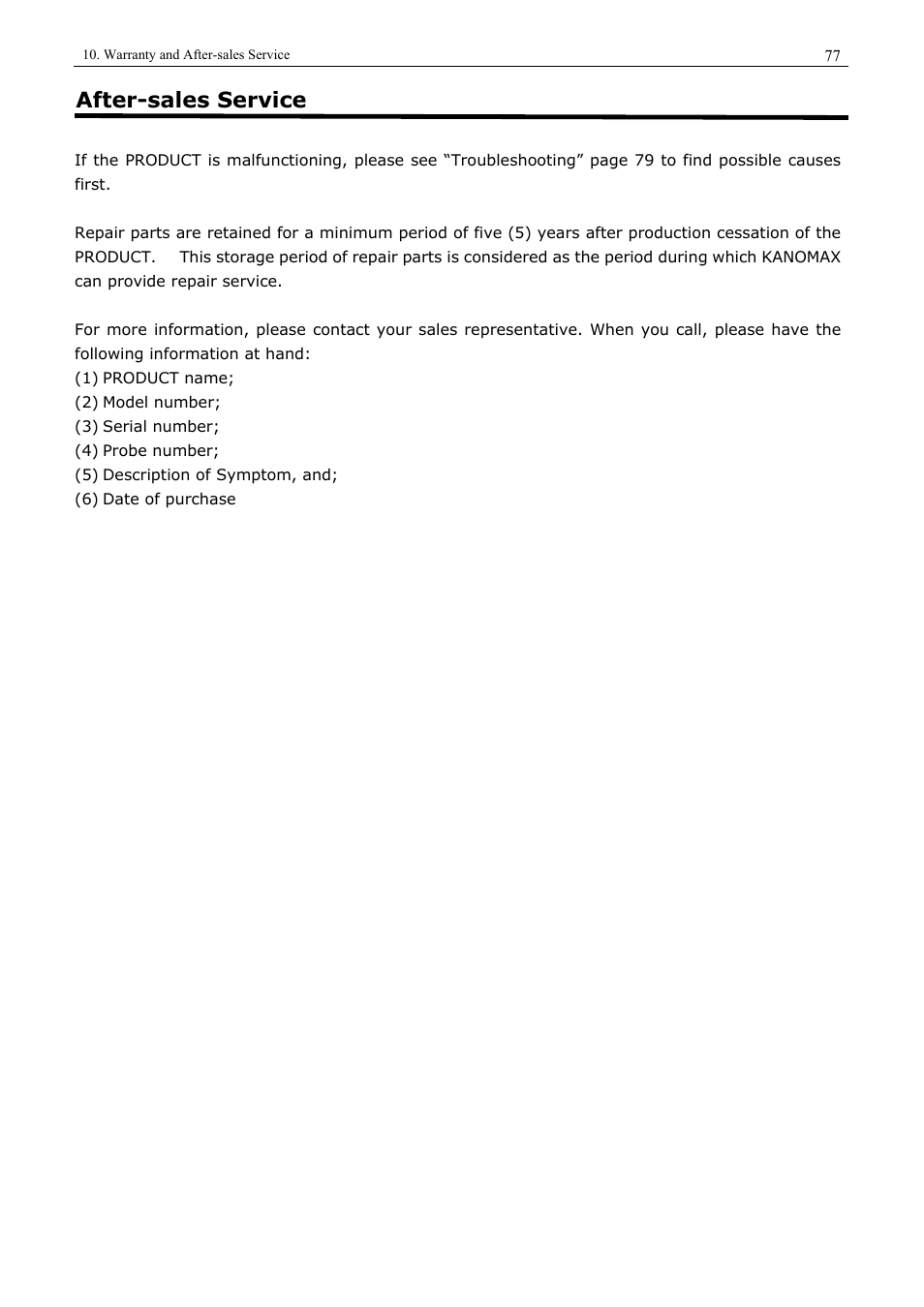 After-sales service | KANOMAX 3910 Portable Particle Counter User Manual User Manual | Page 85 / 87