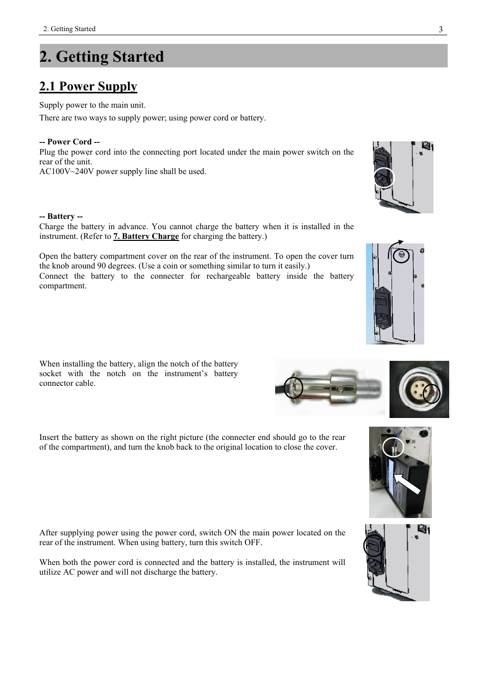 Getting started, 1 power supply | KANOMAX 3900 Portable Particle Counter User Manual | Page 10 / 90