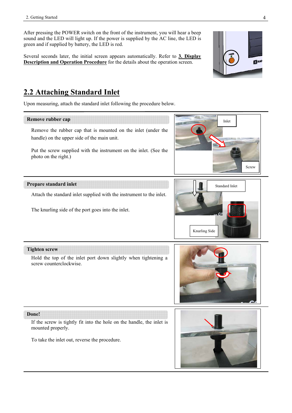 2 attaching standard inlet | KANOMAX 3900 Portable Particle Counter User Manual | Page 11 / 90