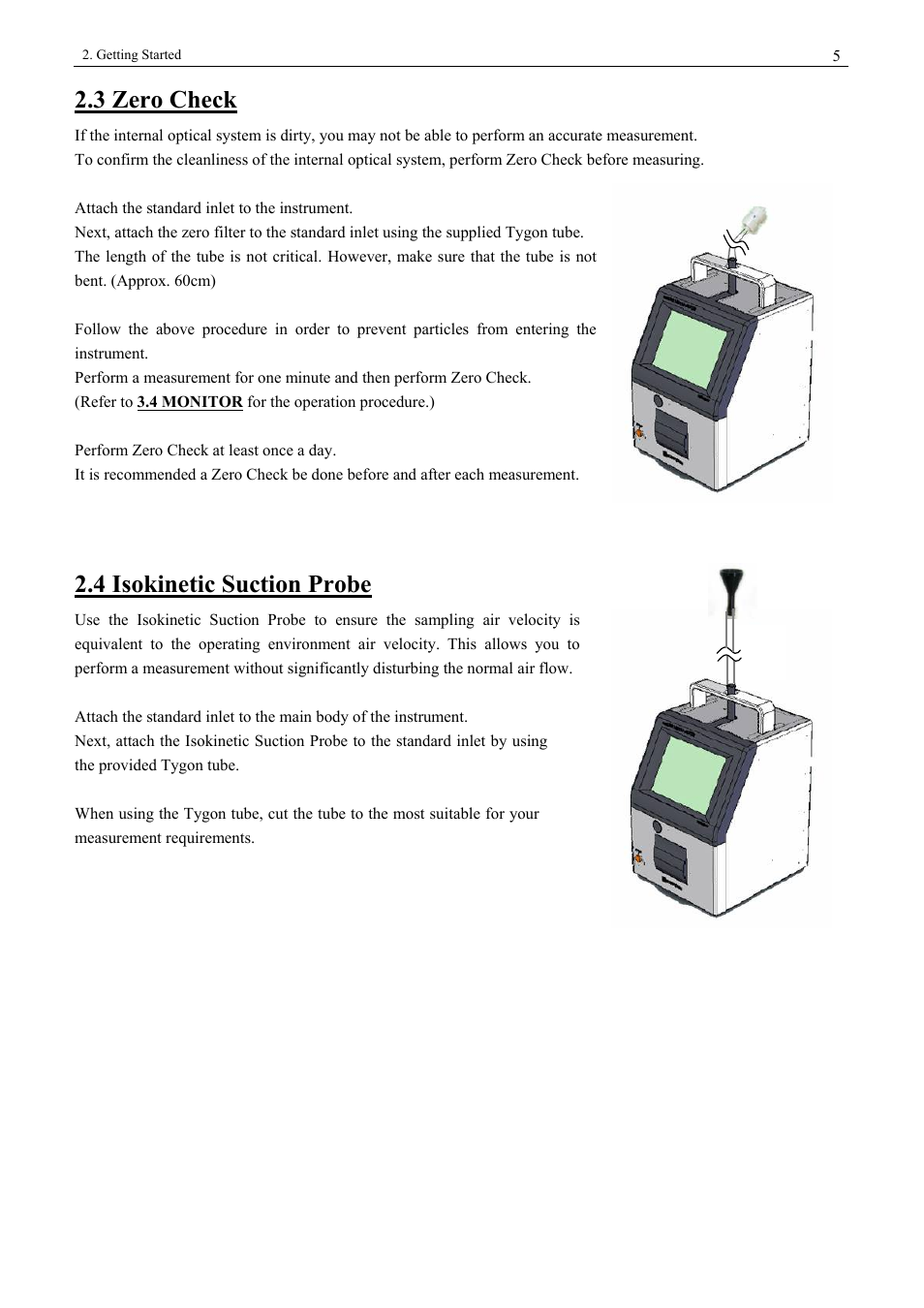 3 zero check, 4 isokinetic suction probe | KANOMAX 3900 Portable Particle Counter User Manual | Page 12 / 90