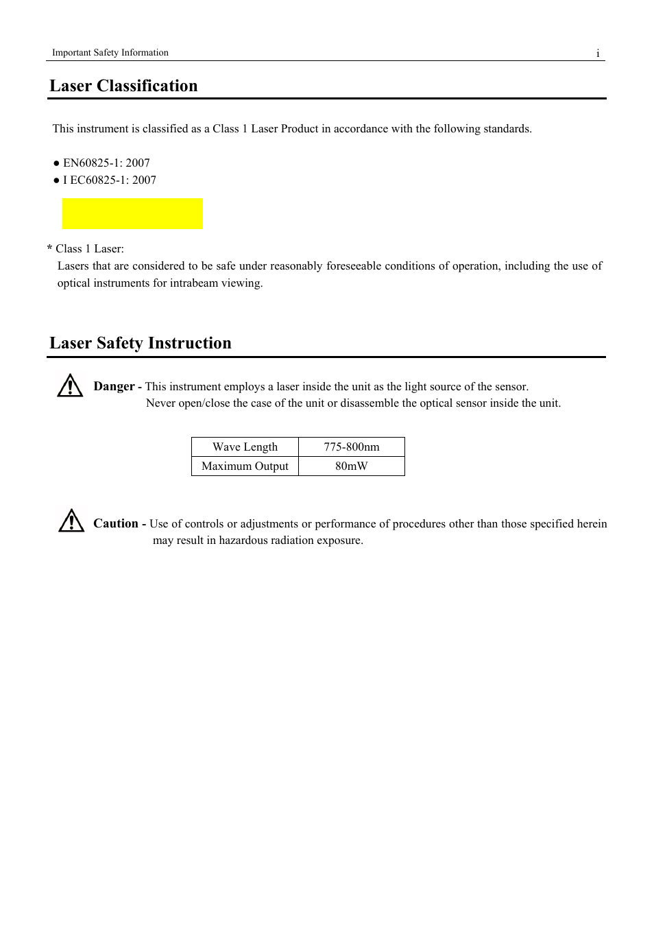 Laser classification, Laser safety instruction | KANOMAX 3900 Portable Particle Counter User Manual | Page 3 / 90