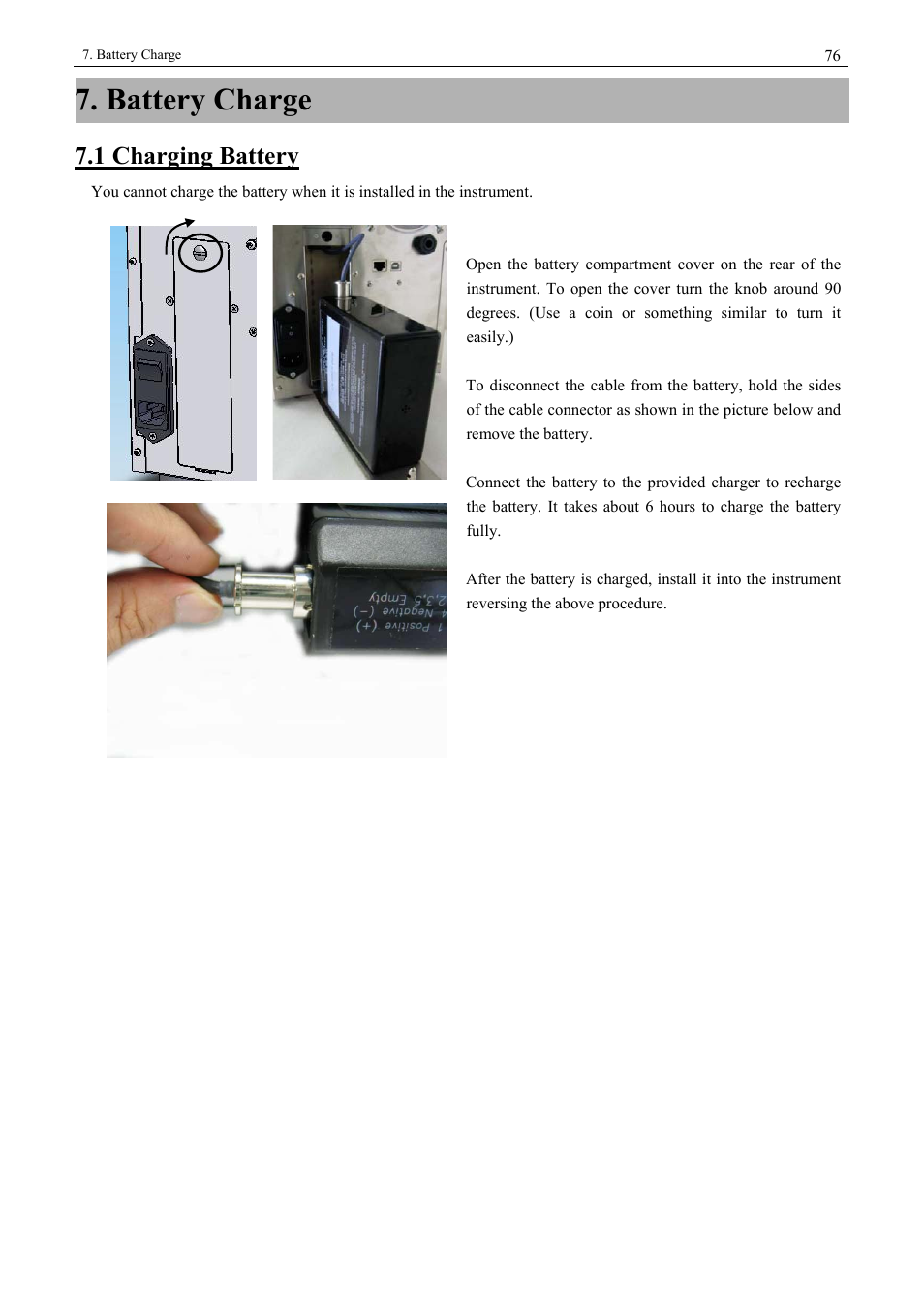 Battery charge, 1 charging battery | KANOMAX 3900 Portable Particle Counter User Manual | Page 83 / 90