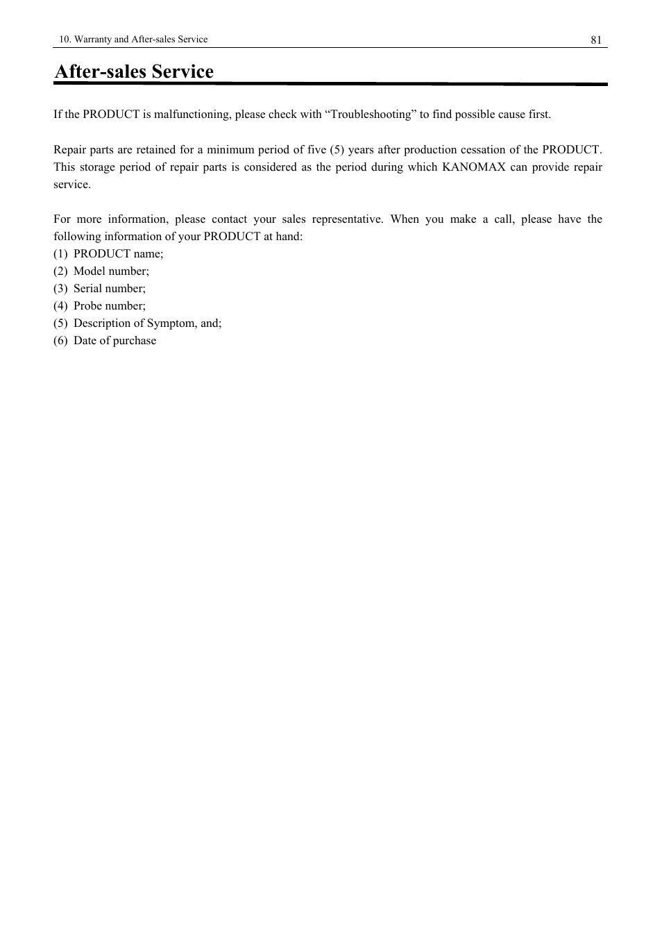 After-sales service | KANOMAX 3900 Portable Particle Counter User Manual | Page 88 / 90