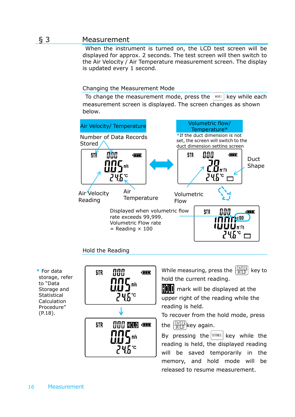 Measurement, 3 measurement | KANOMAX 6036 Multi-function thermal anemometer User Manual User Manual | Page 17 / 37