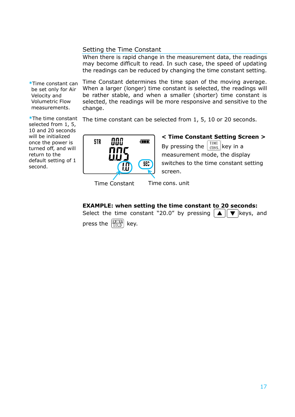 Setting the time constant | KANOMAX 6036 Multi-function thermal anemometer User Manual User Manual | Page 18 / 37