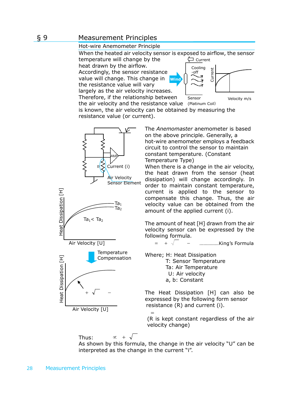 Measurement principles, 9 measurement principles | KANOMAX 6036 Multi-function thermal anemometer User Manual User Manual | Page 29 / 37