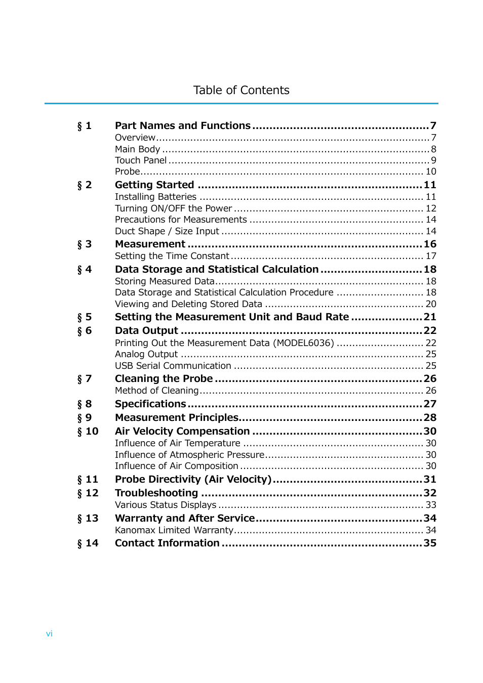 KANOMAX 6036 Multi-function thermal anemometer User Manual User Manual | Page 7 / 37