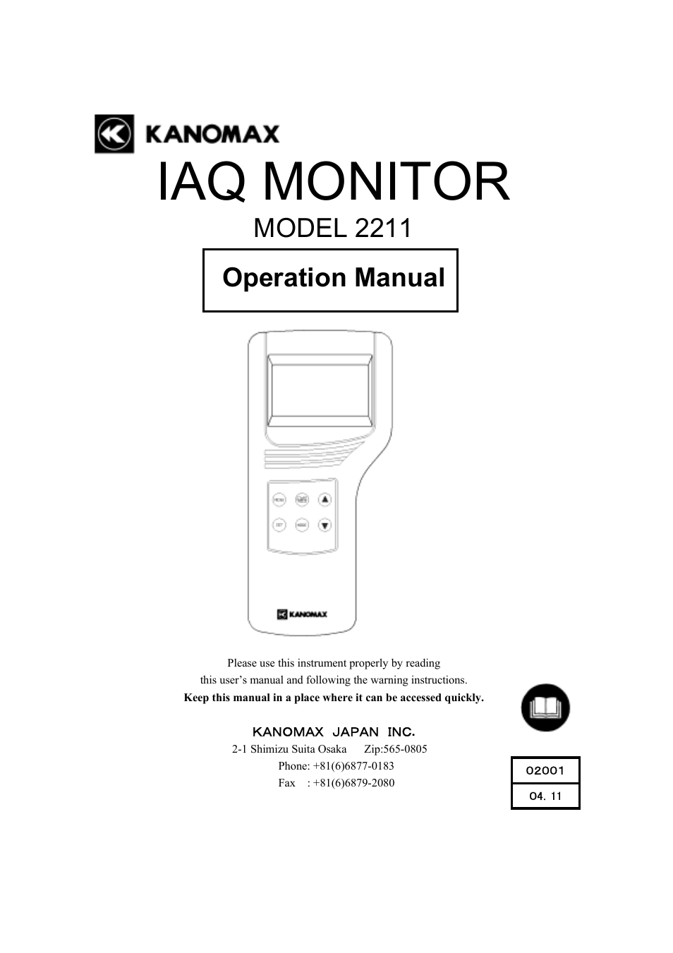 KANOMAX 2211 Handheld IAQ Monitor User Manual | 57 pages