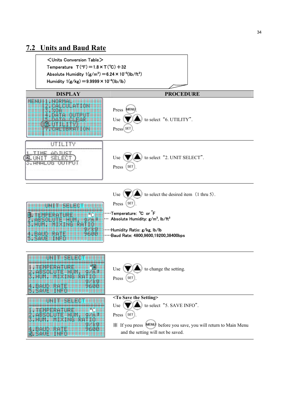 2 units and baud rate | KANOMAX 2211 Handheld IAQ Monitor User Manual | Page 39 / 57