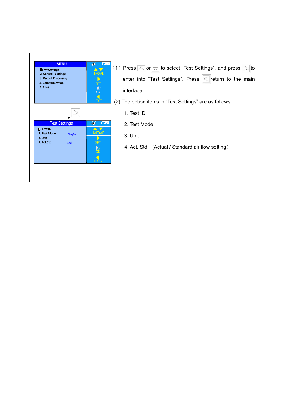 1 test settings | KANOMAX 6710 TABmaster Capture Hood User Manual User Manual | Page 20 / 33