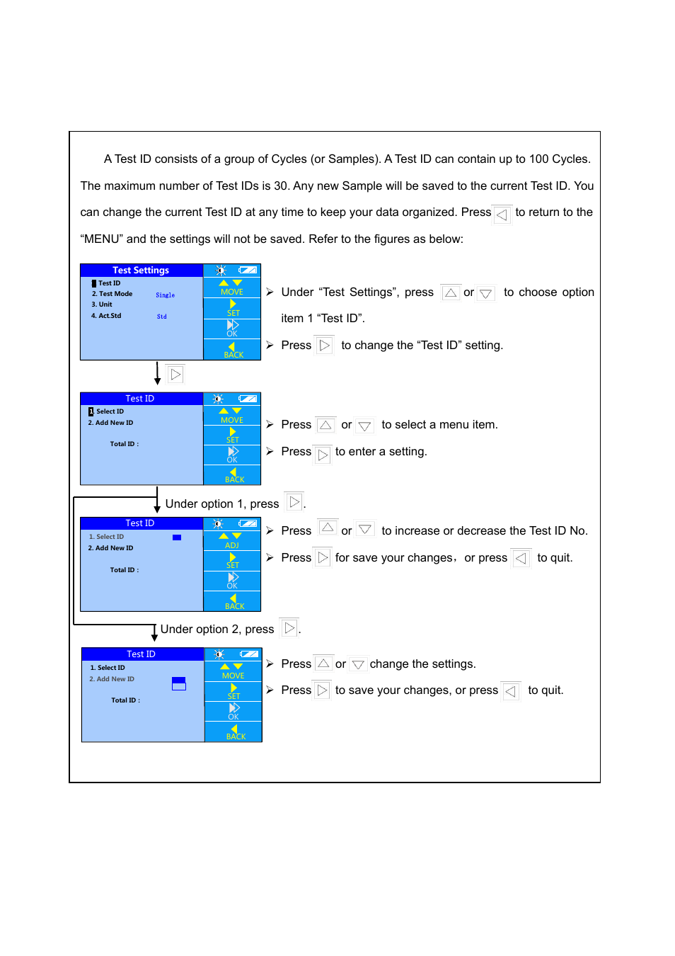1 test id setting | KANOMAX 6710 TABmaster Capture Hood User Manual User Manual | Page 21 / 33