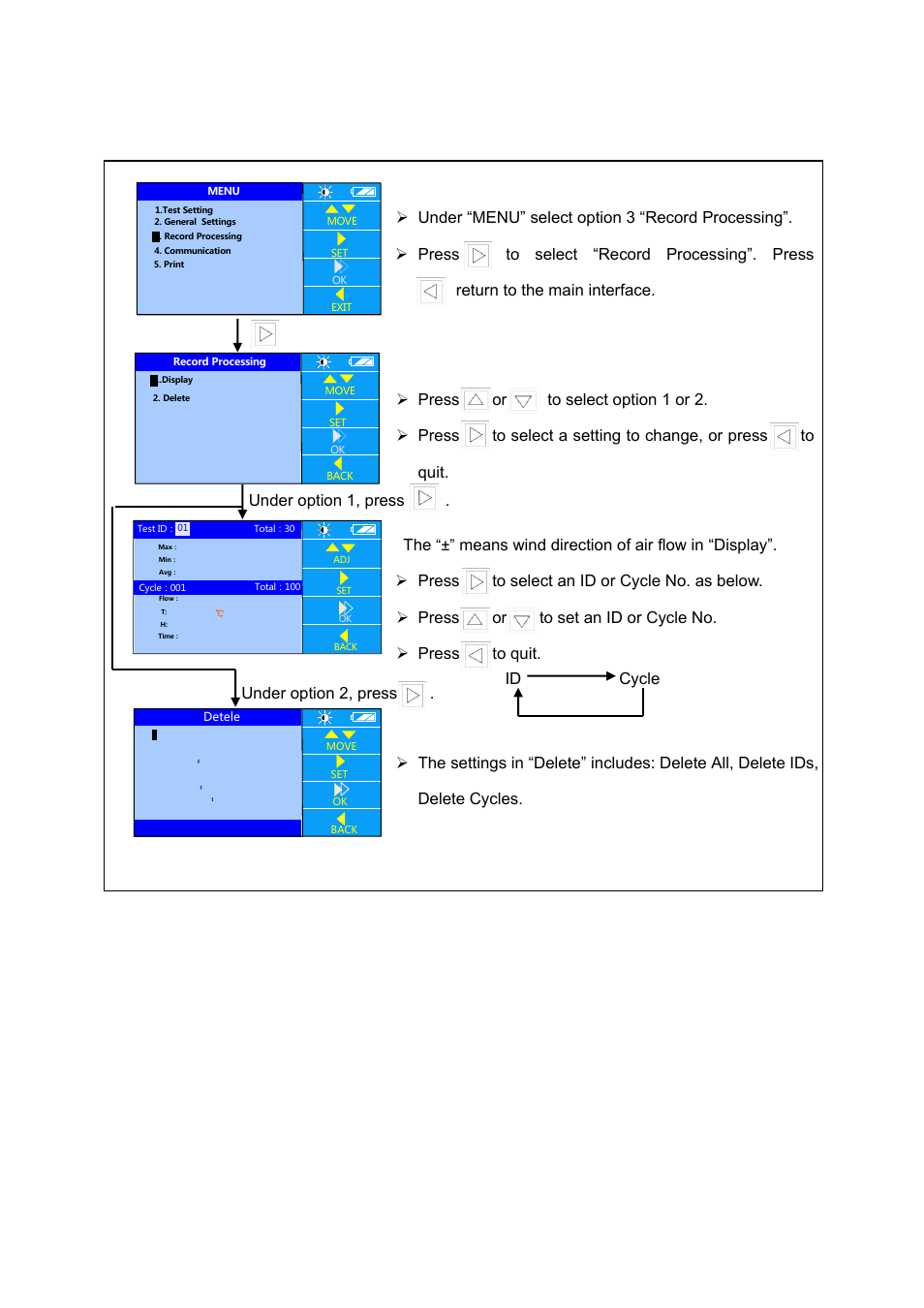 3 data processing settings, Under option 1, press . under option 2, press | KANOMAX 6710 TABmaster Capture Hood User Manual User Manual | Page 26 / 33