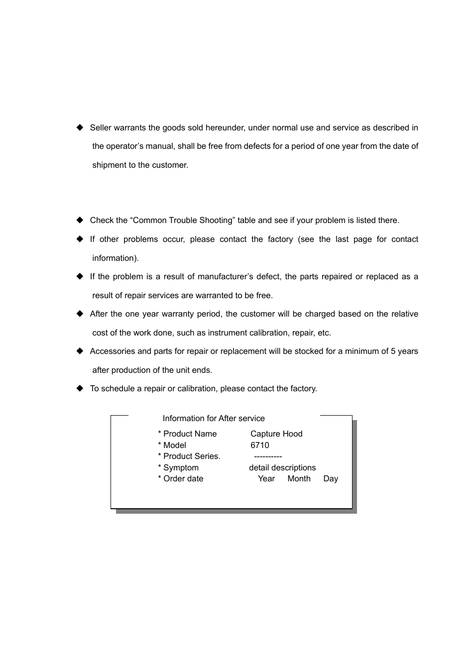 Warranty and after-service, 1 warranty, 2 after-service | KANOMAX 6710 TABmaster Capture Hood User Manual User Manual | Page 32 / 33