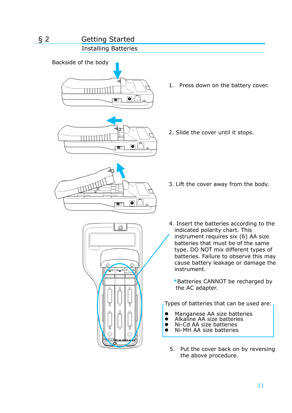 Getting started, Installing batteries, 2 getting started | KANOMAX 6501 series Climomaster User Manual | Page 12 / 64