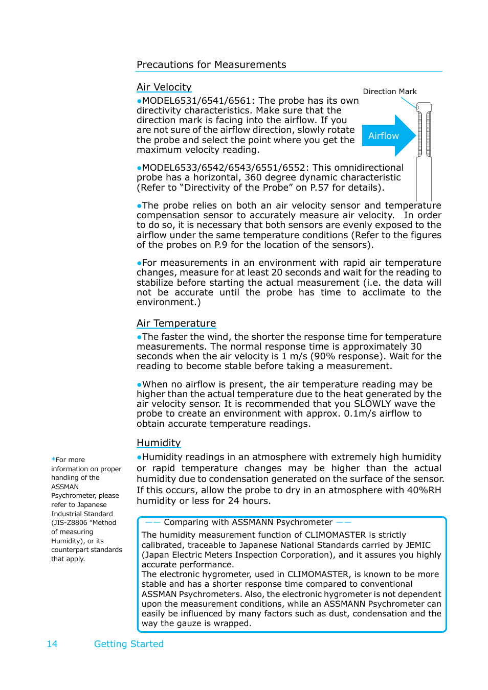 Precautions for measurements | KANOMAX 6501 series Climomaster User Manual | Page 15 / 64