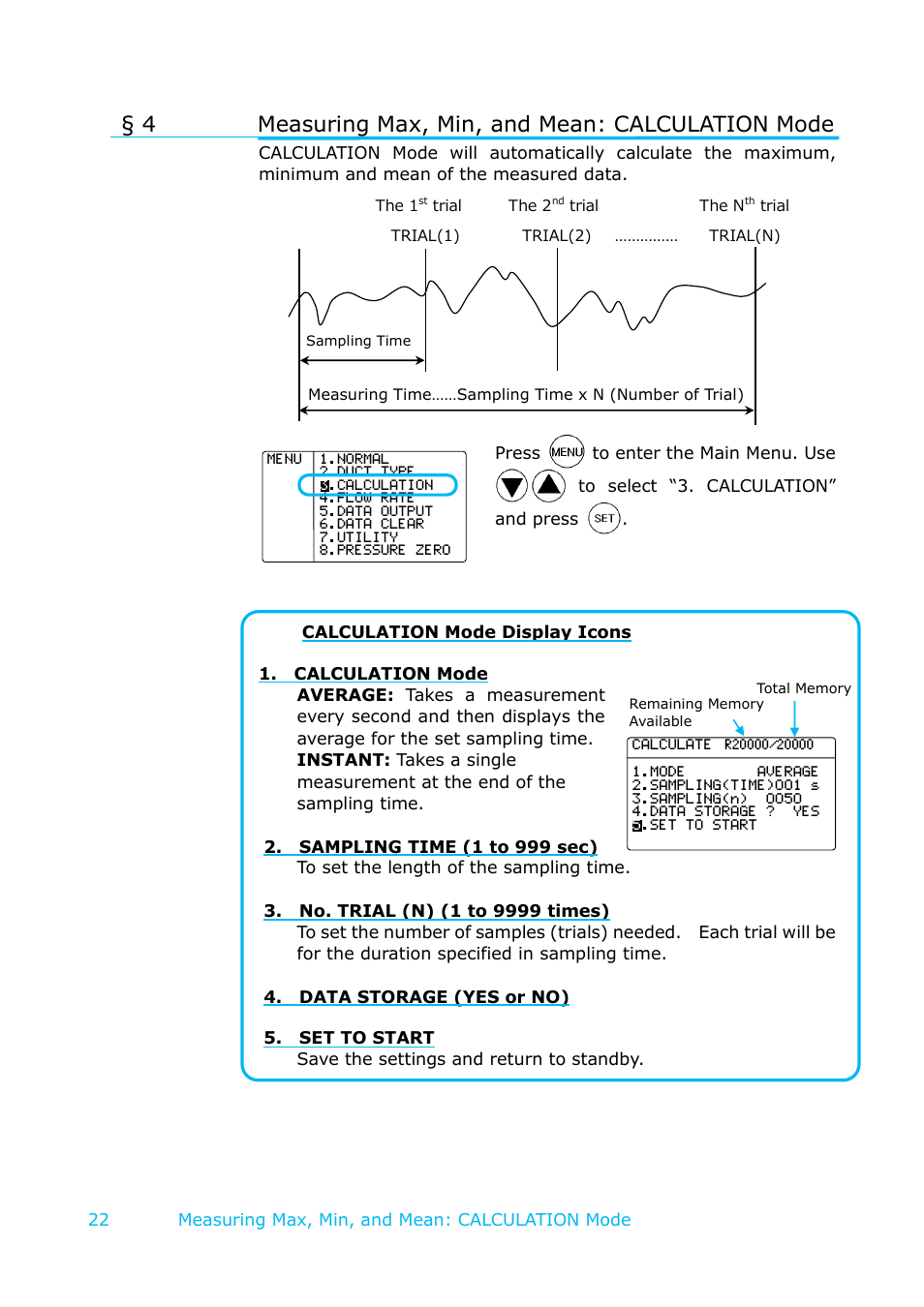 Measuring max, min, and mean: calculation mode, 4 measuring max, min, and mean: calculation mode | KANOMAX 6501 series Climomaster User Manual | Page 23 / 64