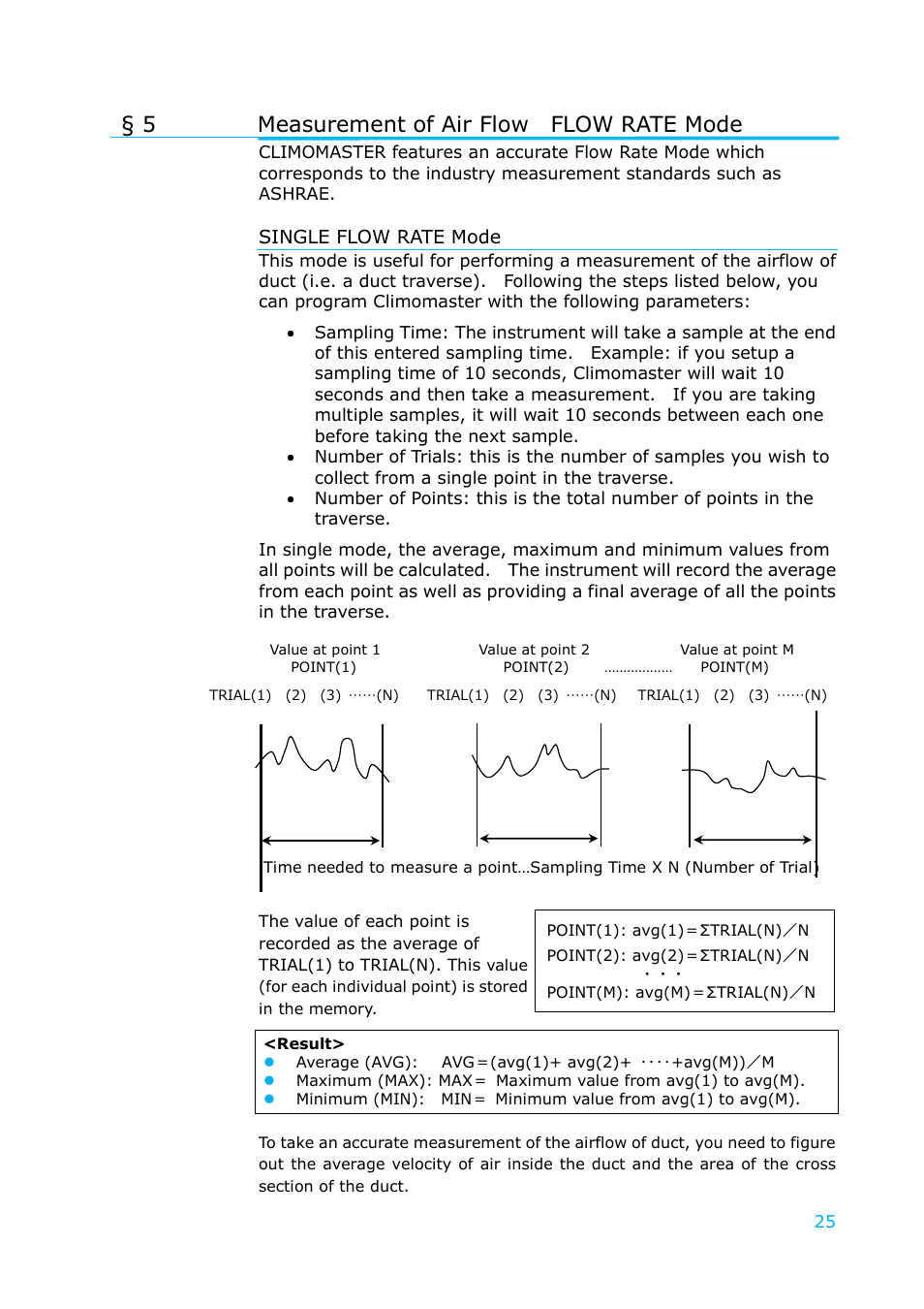 Measurement of air flow flow rate mode, Single flow rate mode, 5 measurement of air flow flow rate mode | KANOMAX 6501 series Climomaster User Manual | Page 26 / 64
