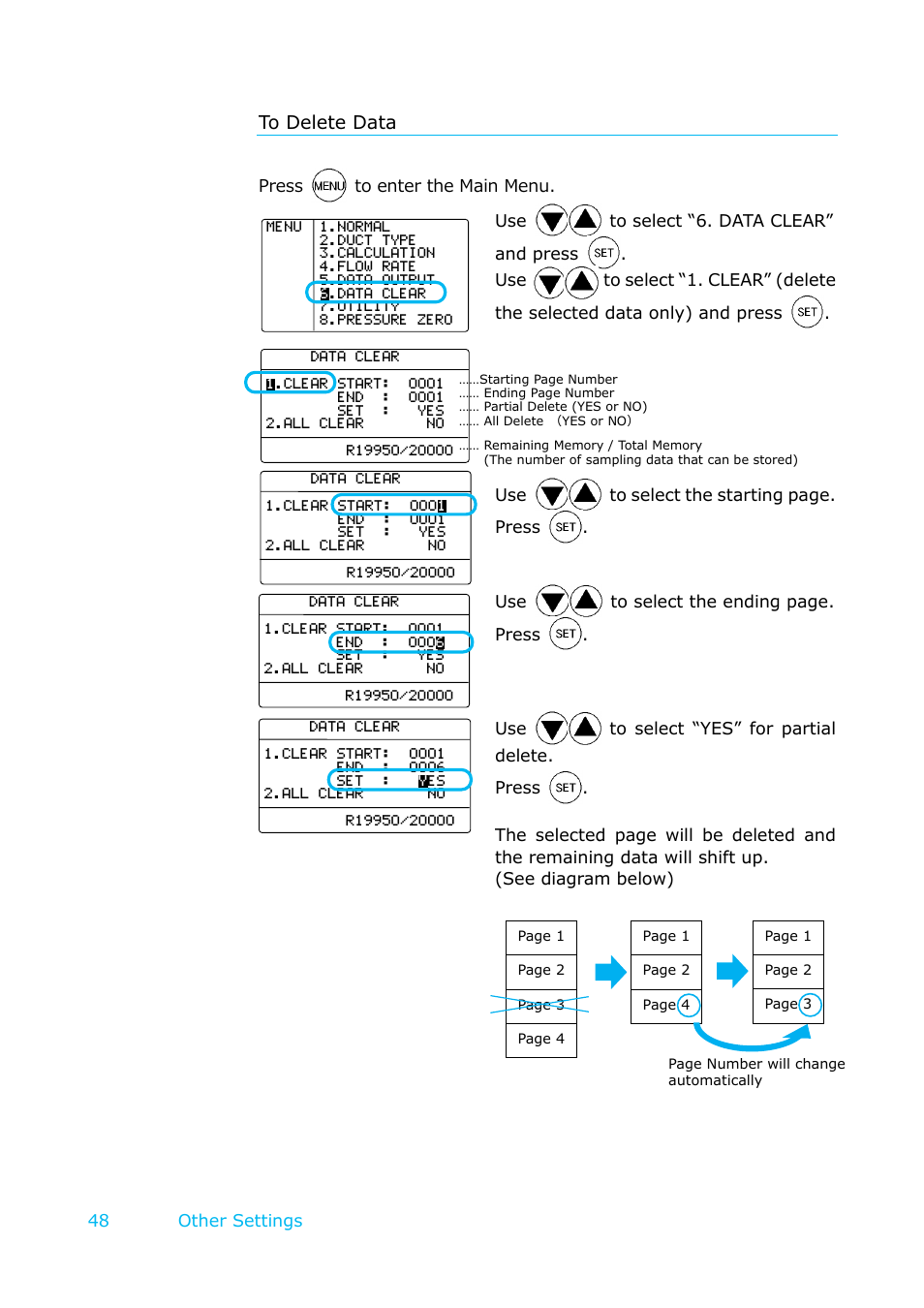 To delete data, 48 other settings | KANOMAX 6501 series Climomaster User Manual | Page 49 / 64