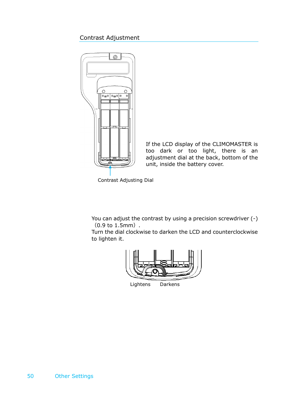 Contrast adjustment | KANOMAX 6501 series Climomaster User Manual | Page 51 / 64