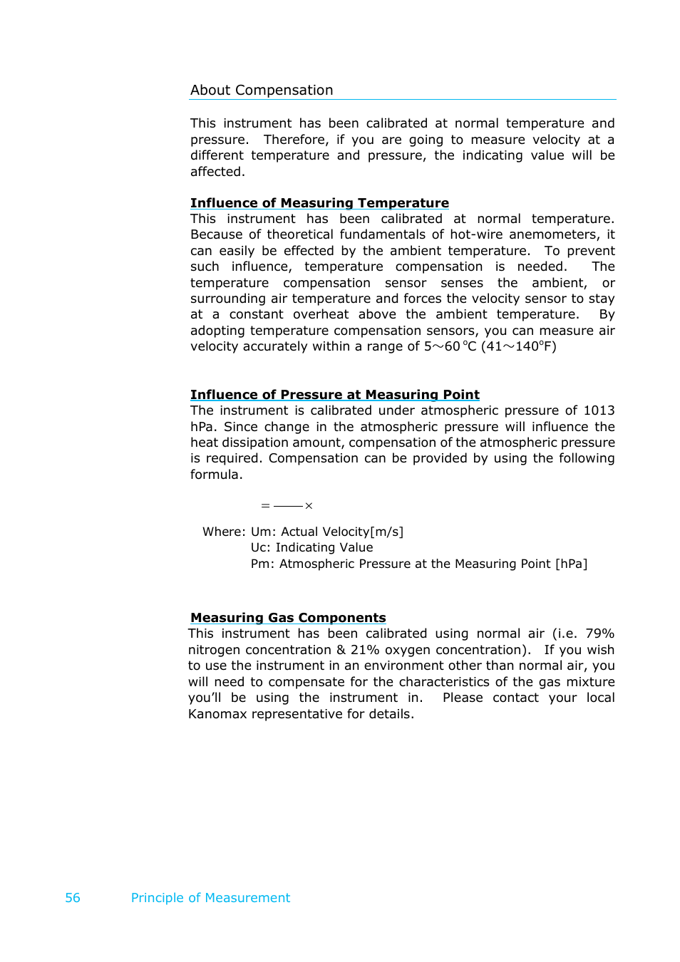 About compensation | KANOMAX 6501 series Climomaster User Manual | Page 57 / 64